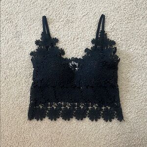 Bralette Black Lace Floral Crop Top M to L tag One Size
